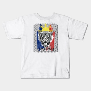 Philippine Flag Tribal line Art Tiger/Baybayin word Mindanaw (Mindanao) Kids T-Shirt